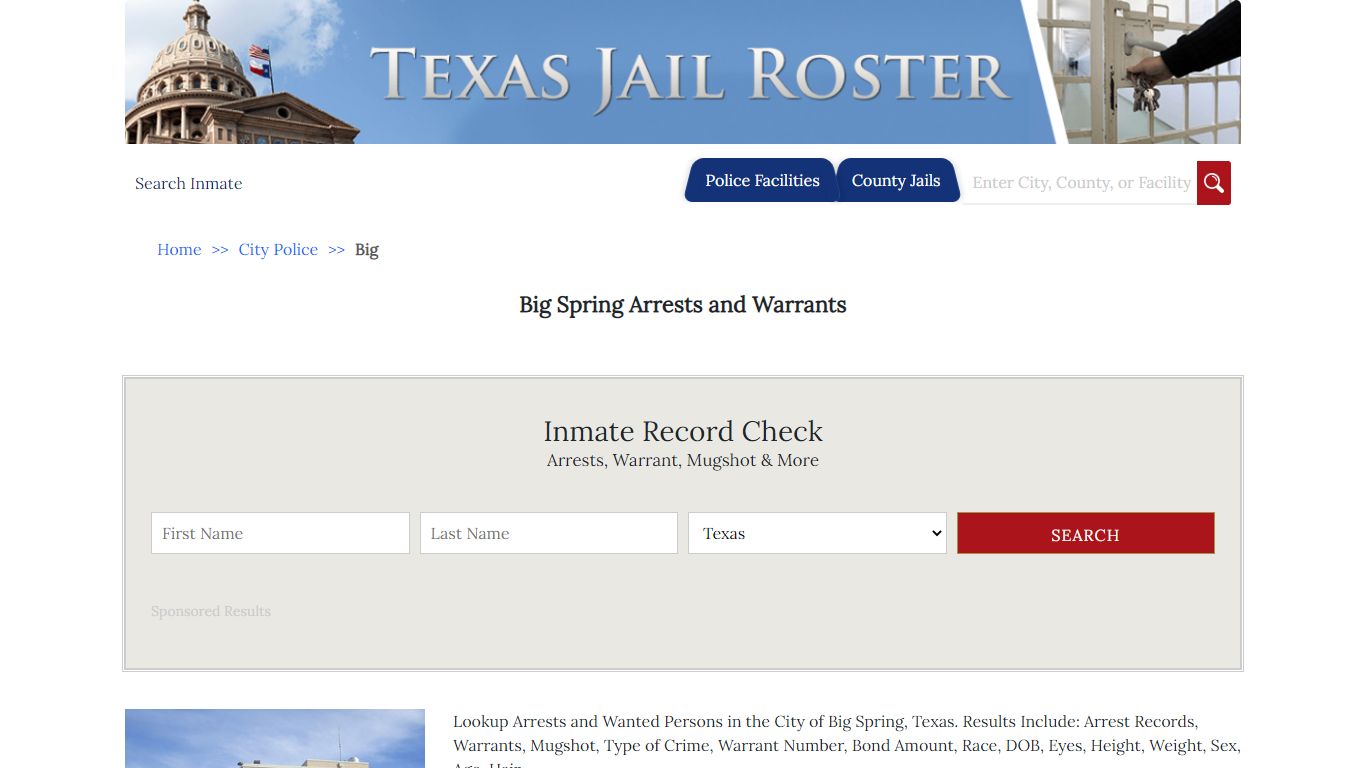 Big Spring Arrests and Warrants - Jail Roster Search