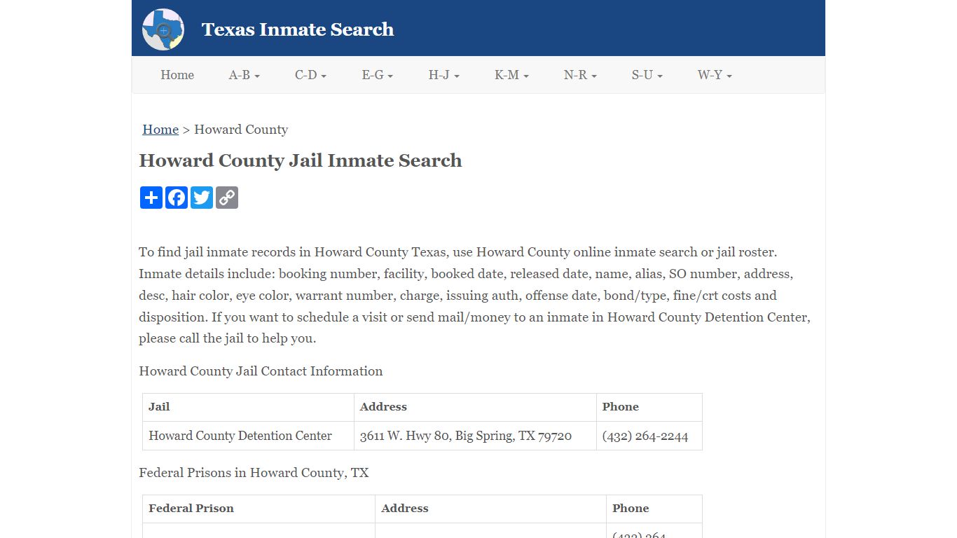 Howard County Jail Inmate Search